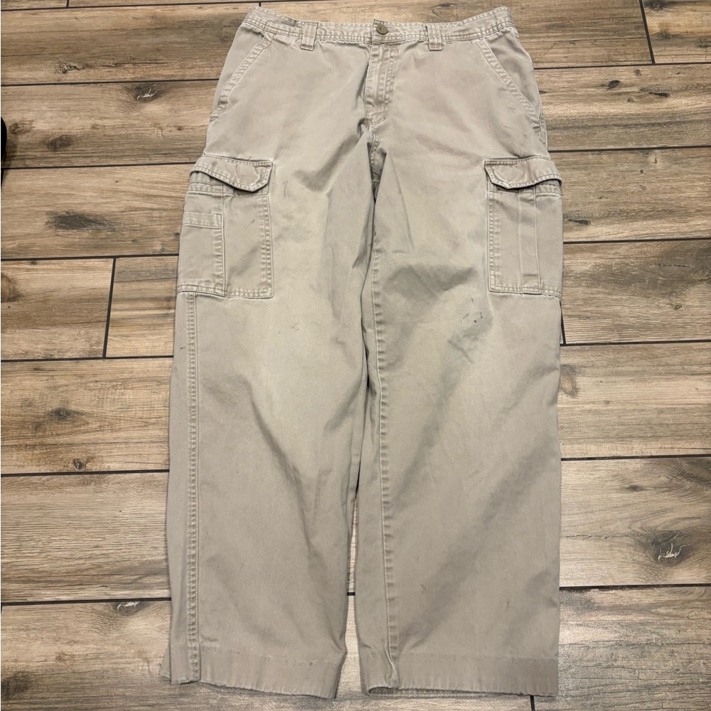 Vintage 90s Basic Editions Cream Cargo Pants Size… - image 1